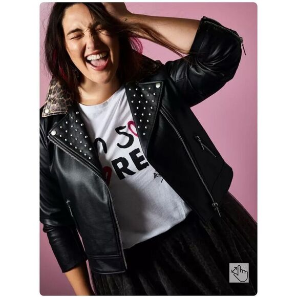 Torrid x betsey Johnson crop leopard print studded leather jacket y2k 80’s sz 1 - Picture 2 of 10